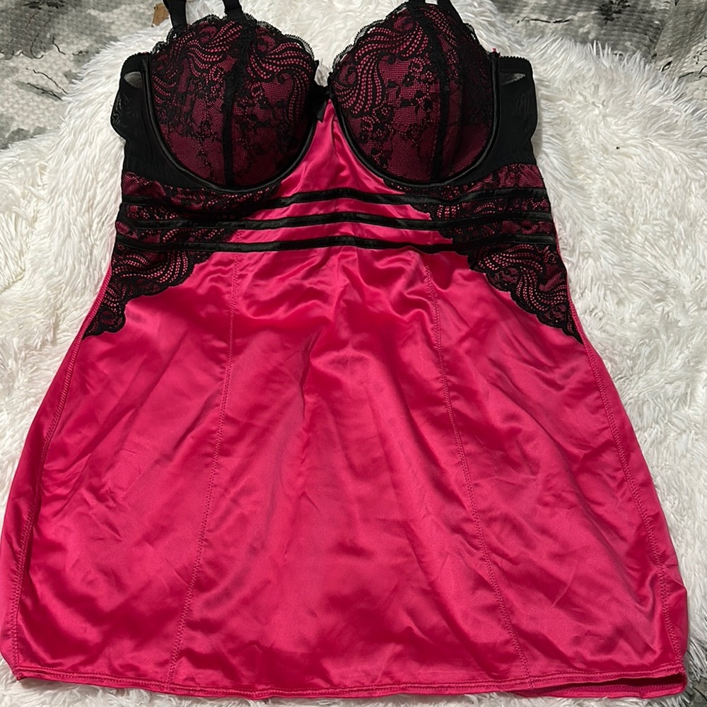 Torrid Black and Pink Lace Chemise with Satin Skirt